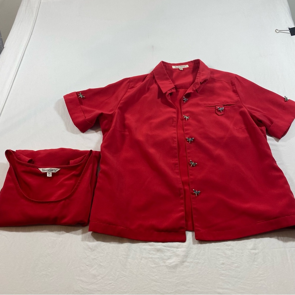Travel Smith Button Down Cardigan Shirt Women’s Large X-Large Tank Short Sleeve